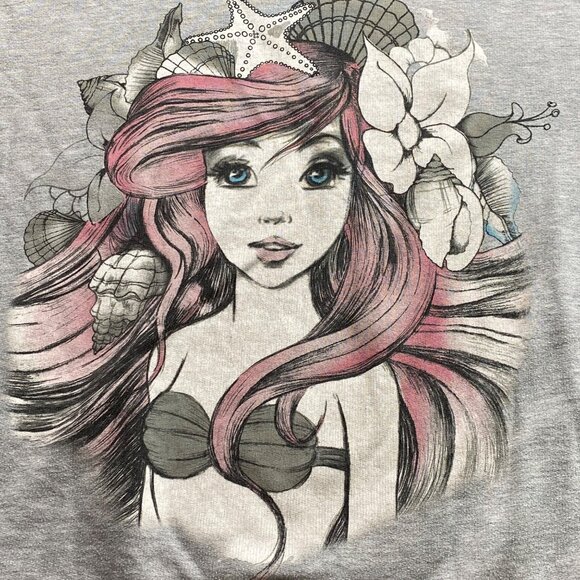 Disney Princess Sweatshirt‎ Womens XL 15 17 Gray Ariel Little Mermaid Graphic - Picture 2 of 9